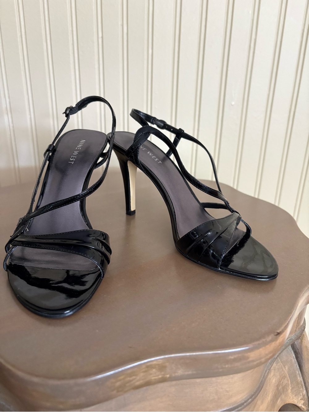 Nine West Black Patent Strappy Stiletto Sandals